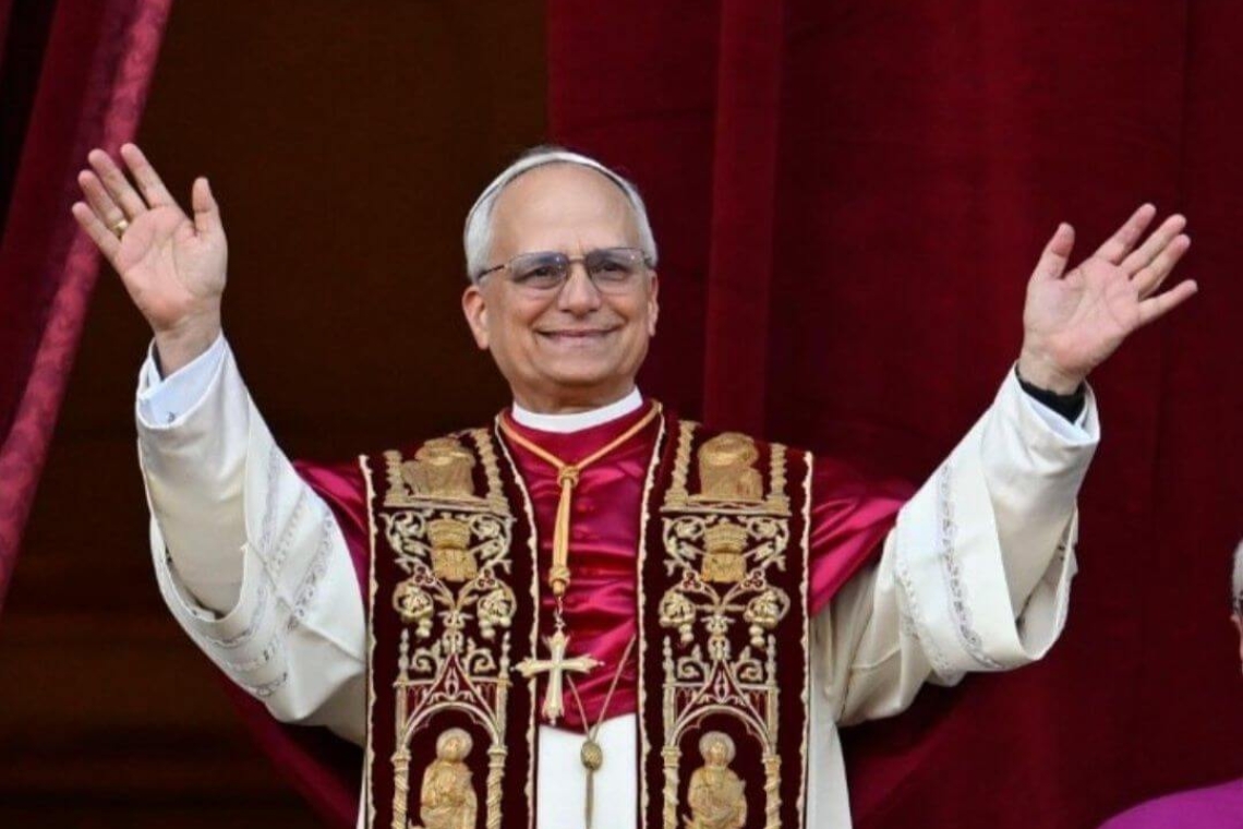 Pope Leo XIV appears at the window of St Peter’s Basilica following his announcement as the new pontiff